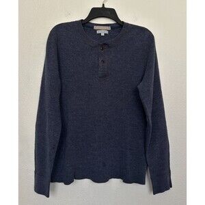 Wallace & Barnes Henley Waffle Knit Long Sleeve Sweater Top Blue Men's Medium